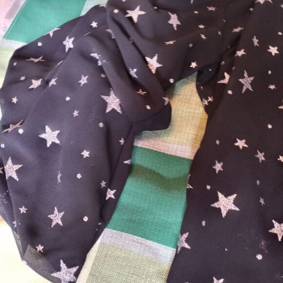 Mango L Black Wrap Cross Stars Bishop Longsleeves Women's Top.Condition: good. - Picture 4 of 10